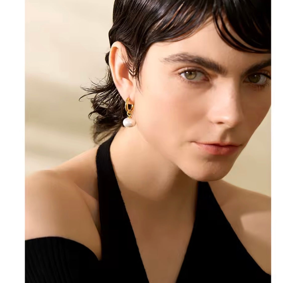 Pearl Drop Hoop Earrings