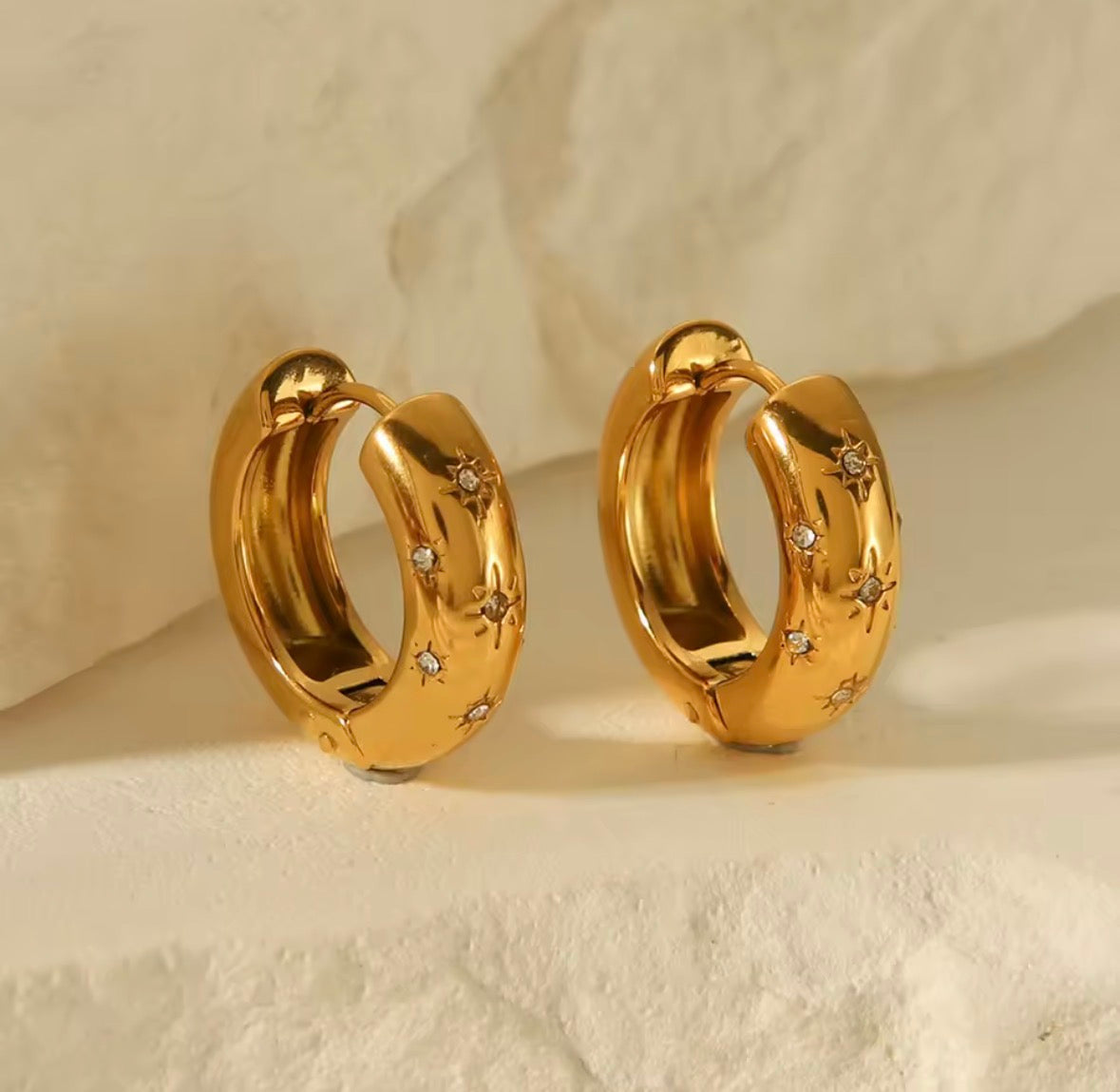 18K Gold PVD Zircon Hoop Earrings – Waterproof Stainless Steel Sparkle Hoops | Sabrina & Shine