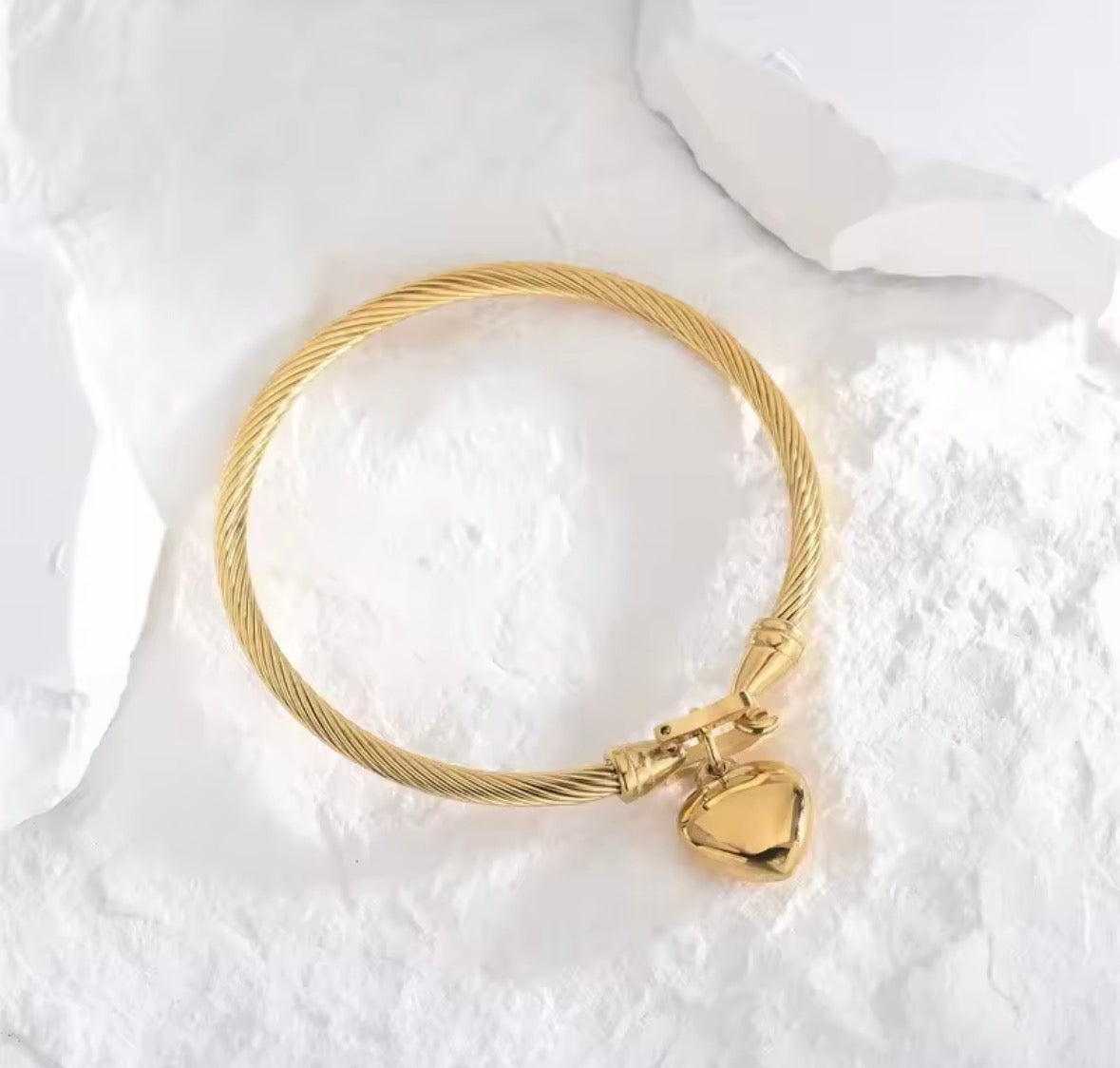 Gold Heart Bangle Bracelet – Waterproof Stainless Steel Charm Cuff, Elegant Love Jewellery | Sabrina & Shine