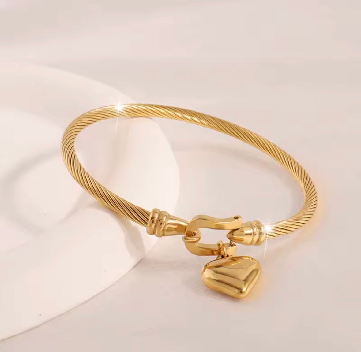Gold Heart Bangle Bracelet – Waterproof Stainless Steel Charm Cuff, Elegant Love Jewellery | Sabrina & Shine