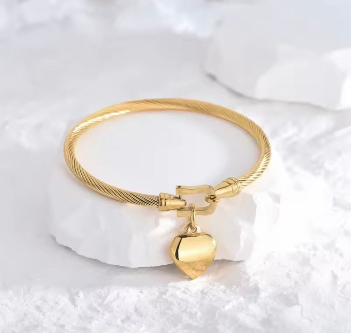 Gold Heart Bangle Bracelet – Waterproof Stainless Steel Charm Cuff, Elegant Love Jewellery | Sabrina & Shine