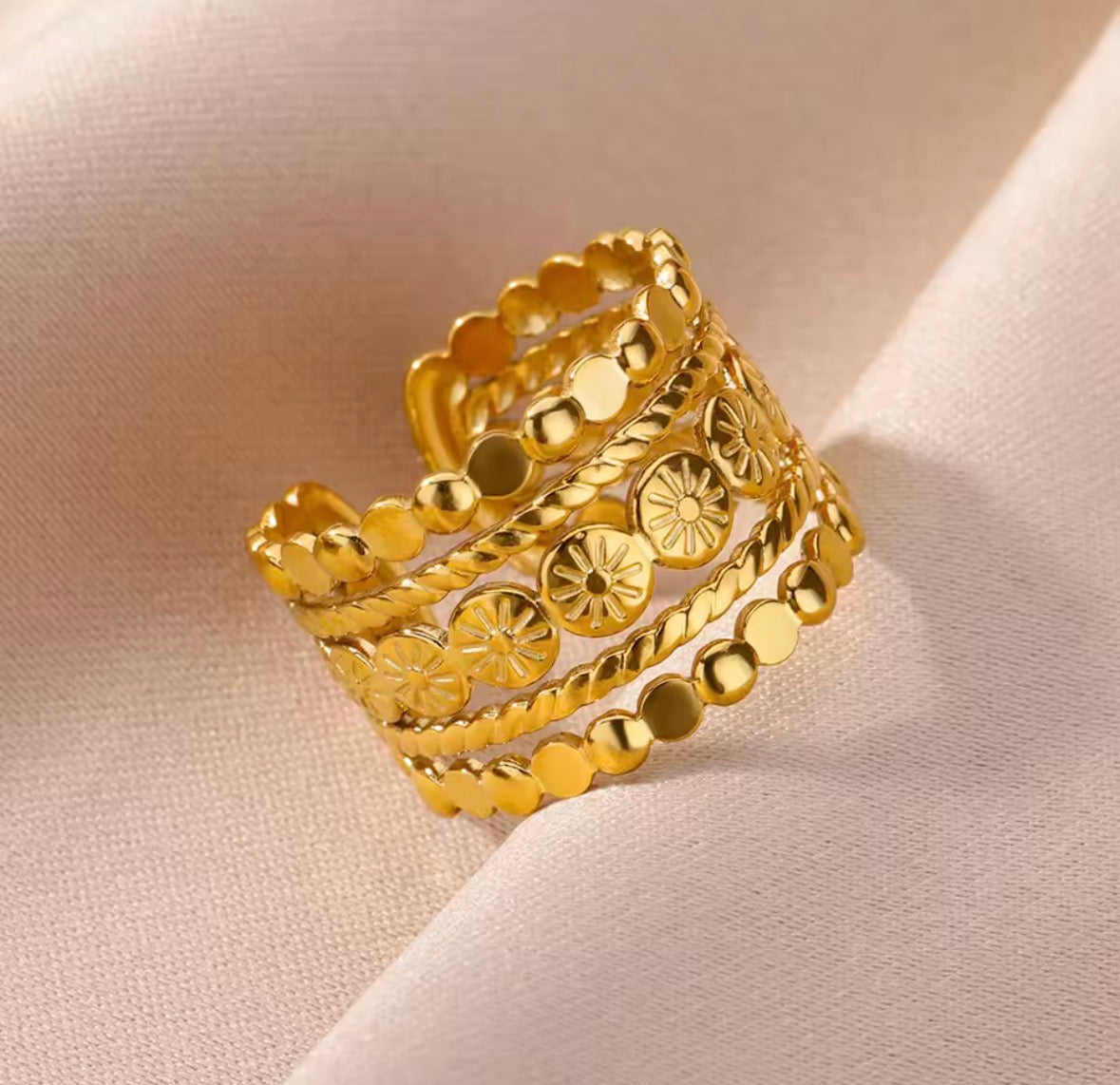 Chunky Geometric Open Ring – Gold Stainless Steel Wide Statement Ring, Vintage Minimalist Style | Sabrina & Shine