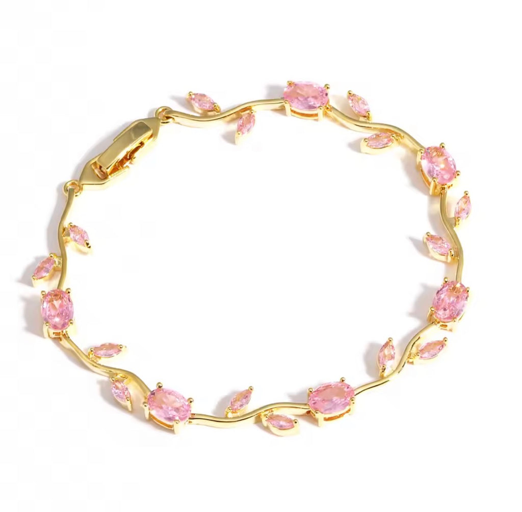Pink CZ Leaf Bracelet