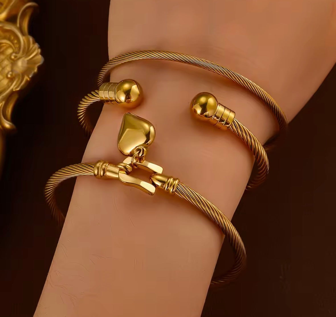 Gold Heart Bangle Bracelet – Waterproof Stainless Steel Charm Cuff, Elegant Love Jewellery | Sabrina & Shine