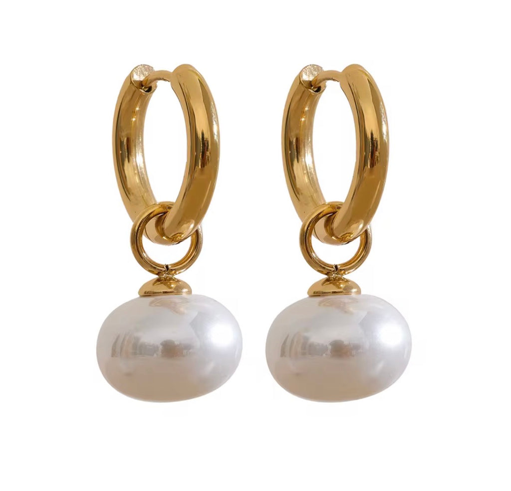 Pearl Drop Hoop Earrings