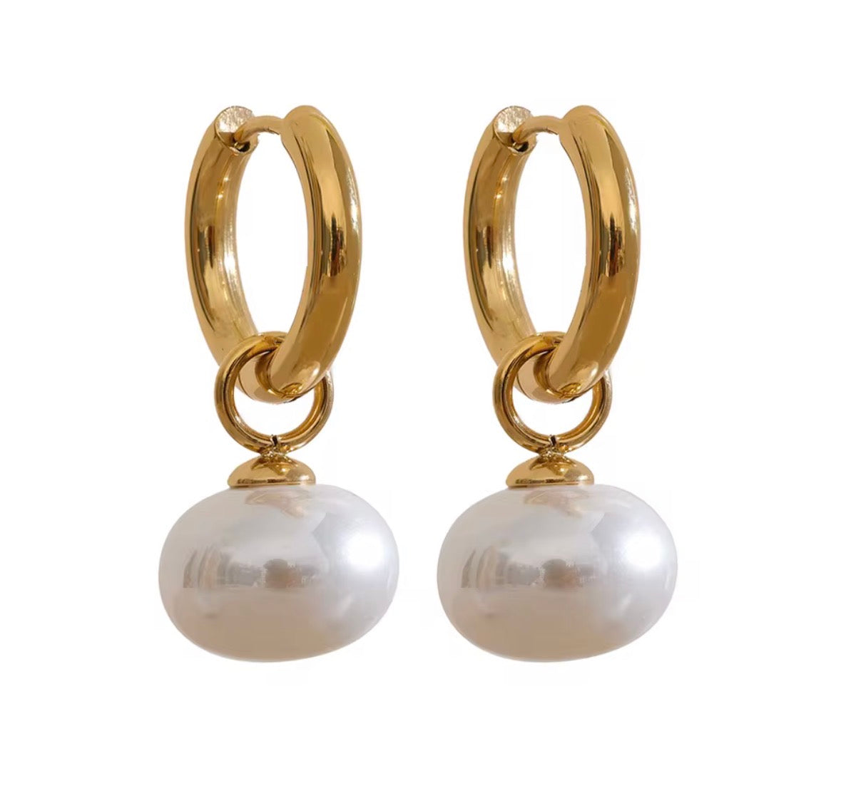 Pearl Drop Hoop Earrings