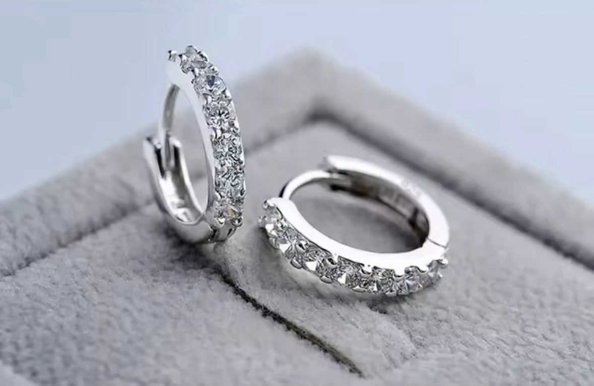 Crystal Hoop Earrings – Sterling Silver Plated Rhinestone 13mm Hoops, Elegant Sparkle Jewellery | Sabrina & Shine