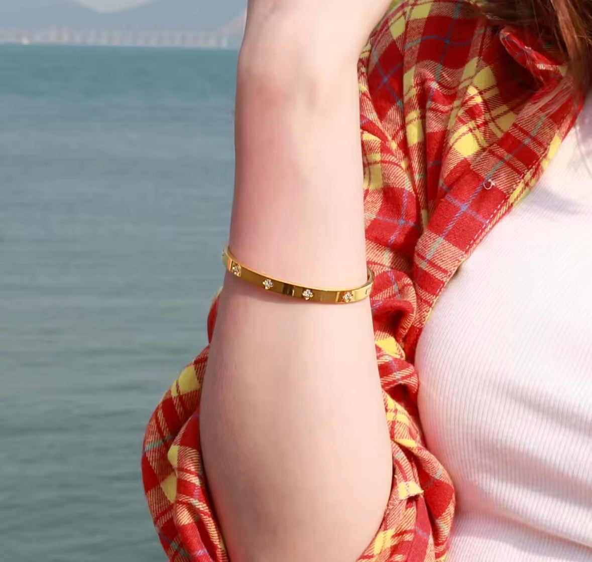 Gold Zircon Cuff Bracelet