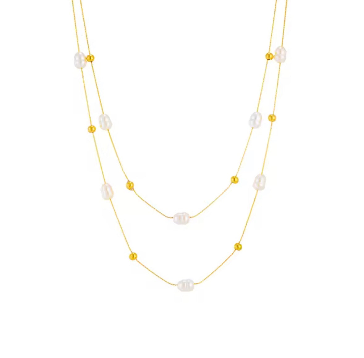Double Layer Pearl Choker Necklace – Waterproof 316L Stainless Steel 2-in-1 Gold Chain, Elegant Layered Jewellery | Sabrina & Shine