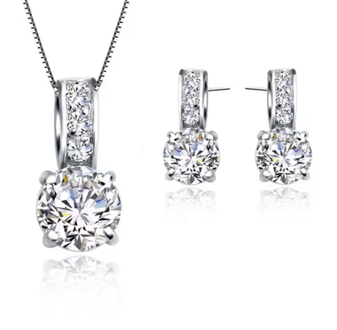 925 Sterling Silver CZ Necklace and Earrings Set