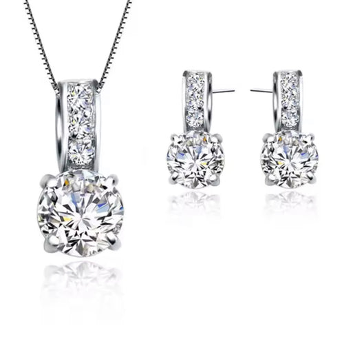 925 Sterling Silver CZ Necklace and Earrings Set