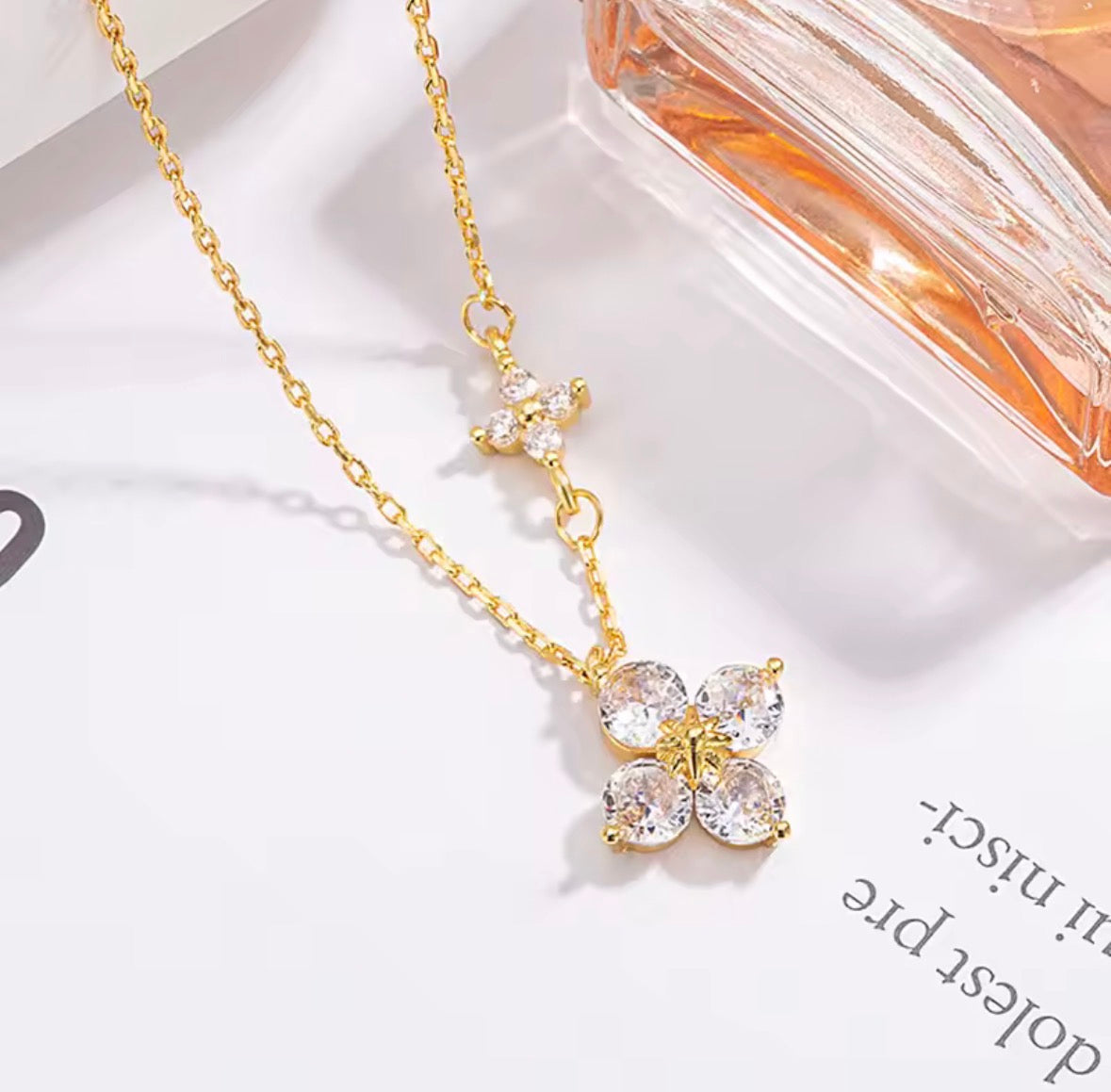 925 Sterling Silver Leaf Necklace – 14K Gold Plated CZ Floral Pendant, Elegant Wedding Jewellery | Sabrina & Shine