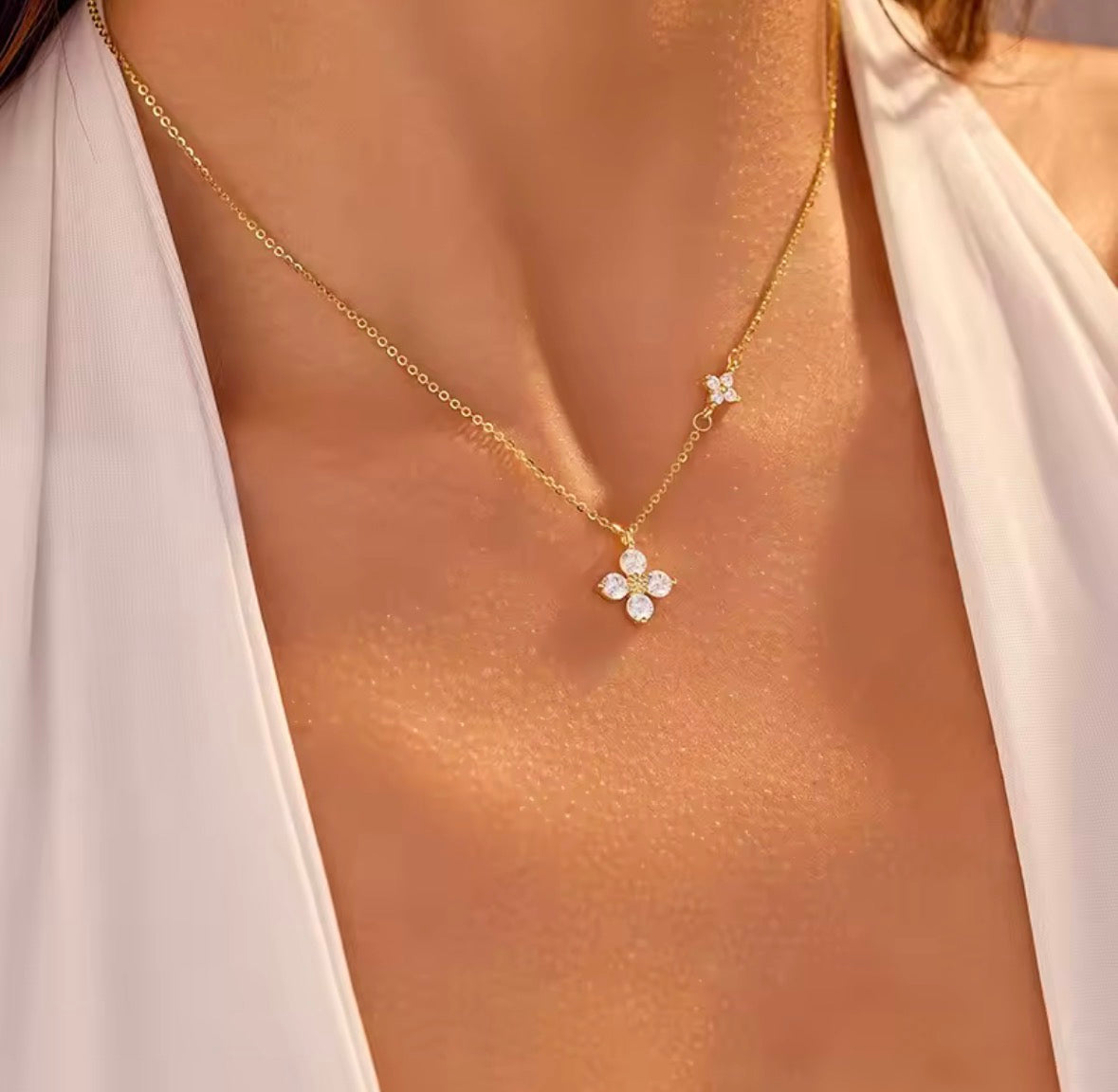 925 Sterling Silver Leaf Necklace – 14K Gold Plated CZ Floral Pendant, Elegant Wedding Jewellery | Sabrina & Shine