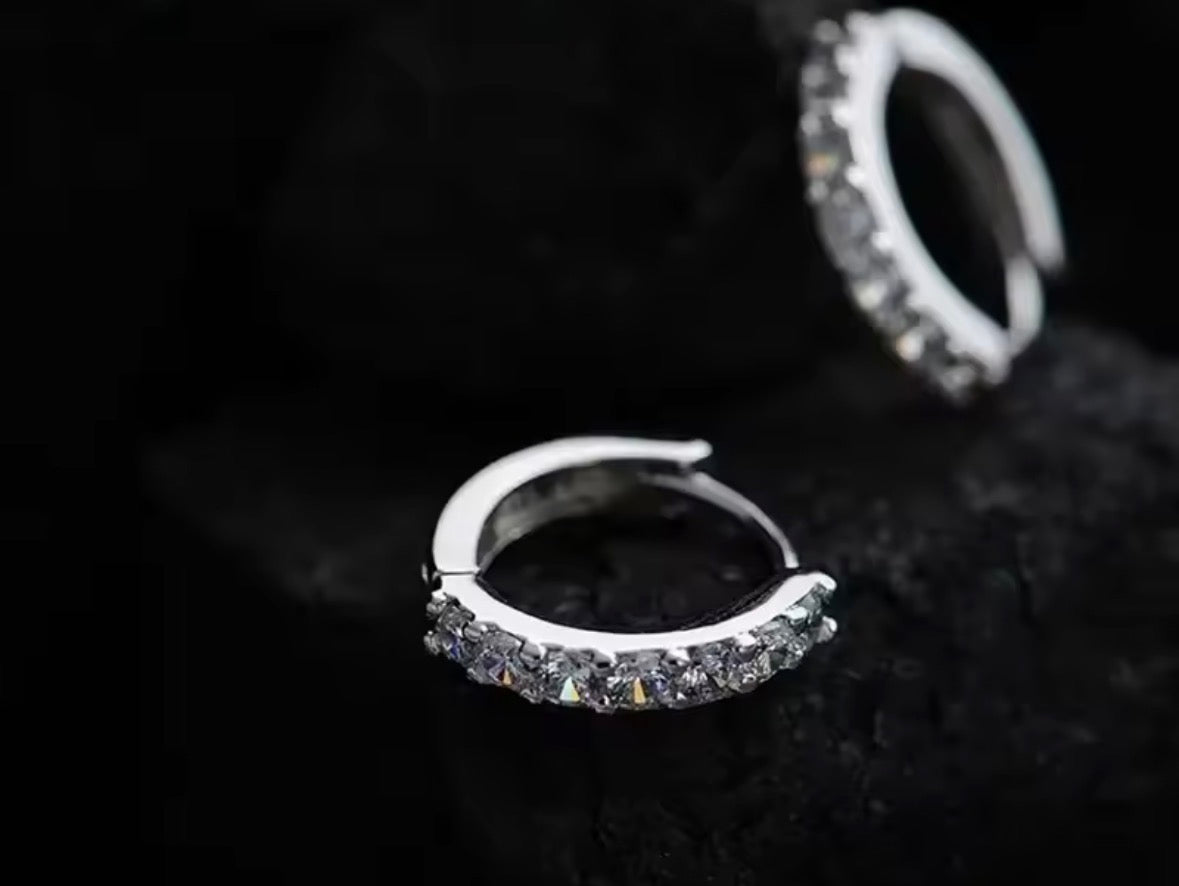 Crystal Hoop Earrings – Sterling Silver Plated Rhinestone 13mm Hoops, Elegant Sparkle Jewellery | Sabrina & Shine