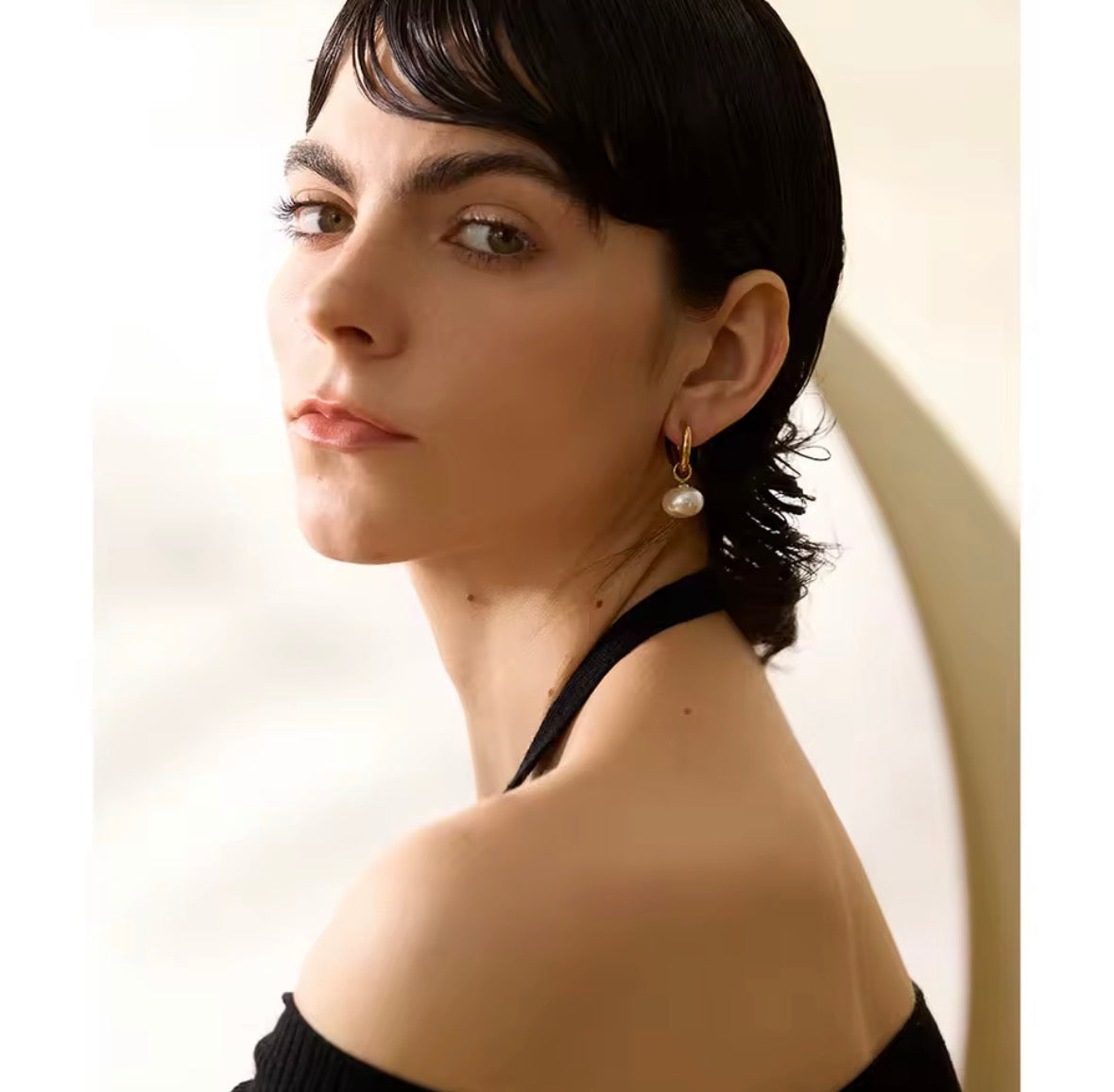 Pearl Drop Hoop Earrings