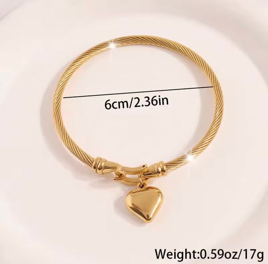 Gold Heart Bangle Bracelet