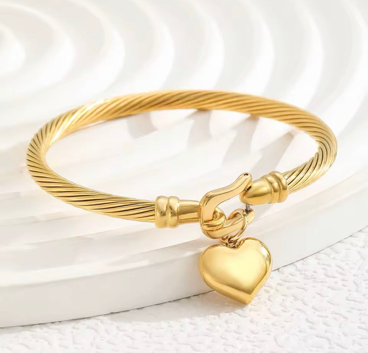 Gold Heart Bangle Bracelet – Waterproof Stainless Steel Charm Cuff, Elegant Love Jewellery | Sabrina & Shine