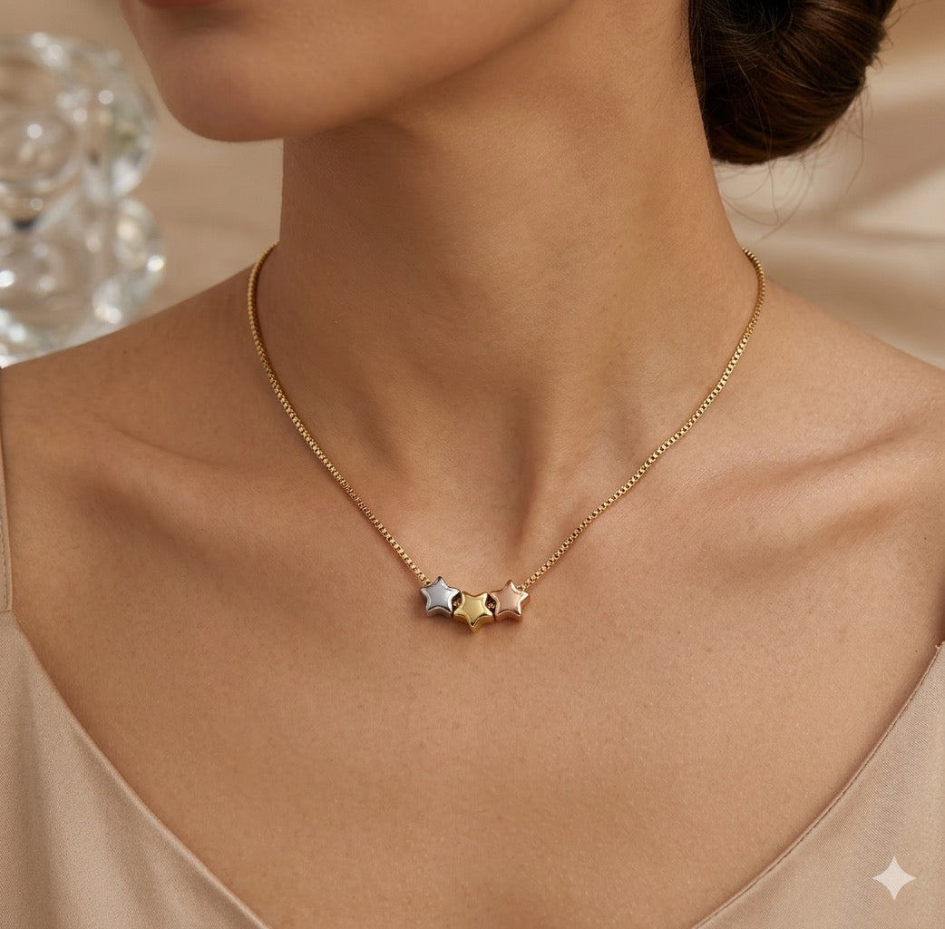 Triple Colour Star Beads Necklace