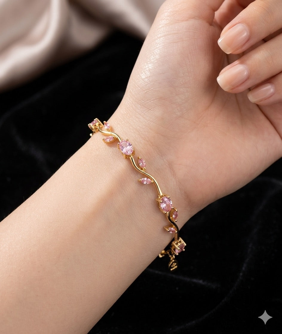 Pink CZ Leaf Bracelet
