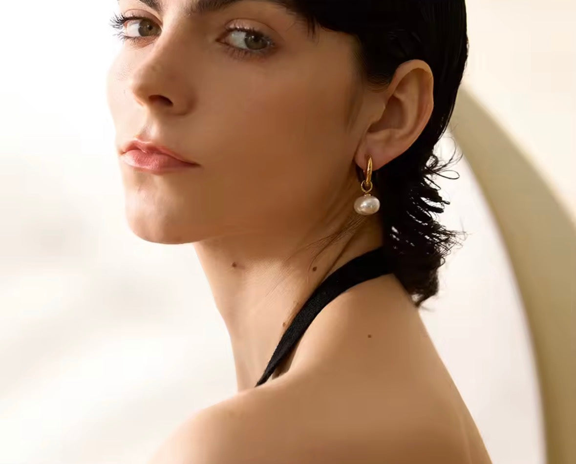 Pearl Drop Hoop Earrings