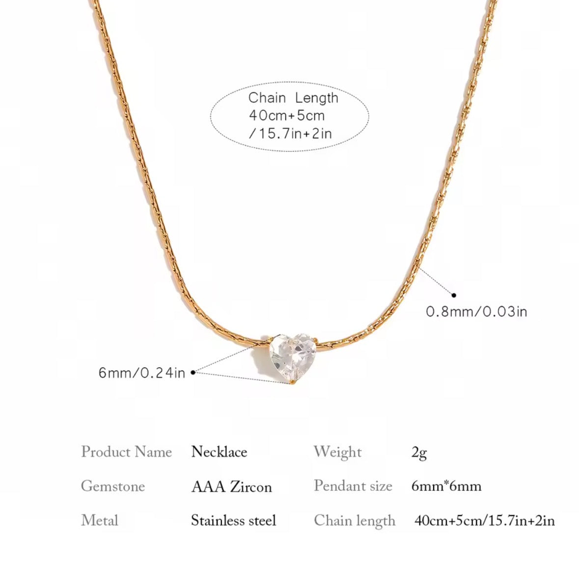 Zircon Love Pendant Necklace