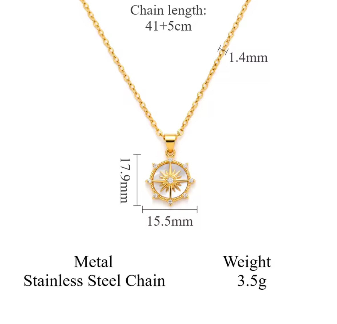 Shop The Polaris Necklace – an 18K PVD gold-plated stainless steel compass pendant with sparkling cubic zirconia. Waterproof, tarnish-resistant and hypoallergenic.