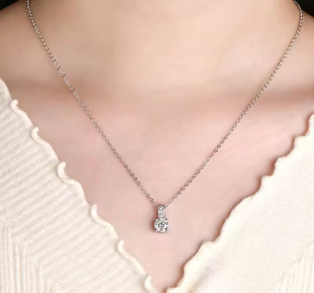 Model Wearing 925 Sterling Silver CZ Necklace 