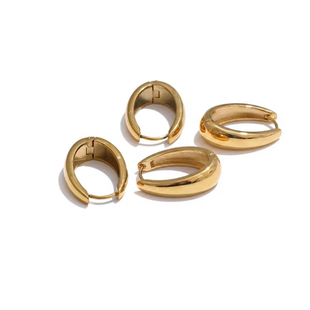 Nova Hoops waterproof 18K PVD gold geometric U-shape hoop earrings crafted from 316L stainless steel, hypoallergenic, tarnish-resistant and perfect for everyday wear.
