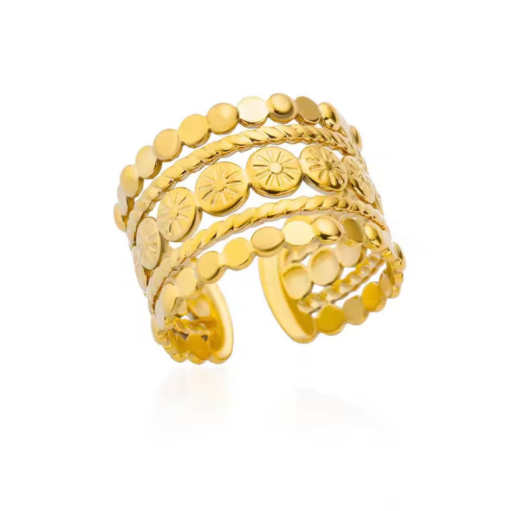 The Alessia Ring | Adjustable Chunky Gold Statement Ring for Women with intricate design on a white background