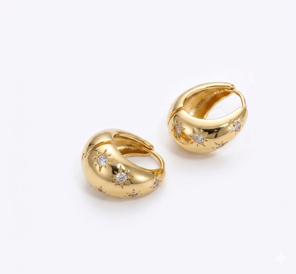 The Astra Hoops Waterproof Chunky Star Zircon Hoop Earrings