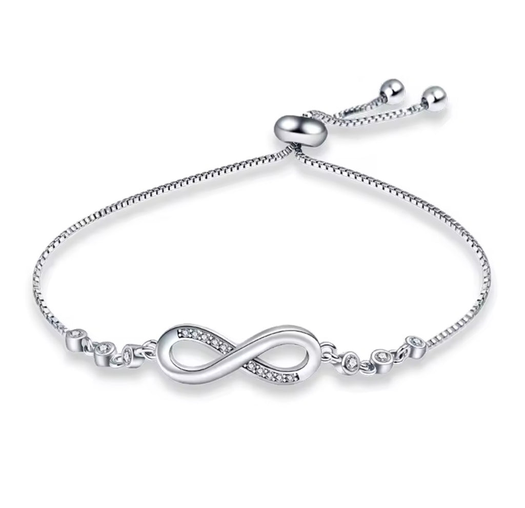 The Endless Love Bracelet Silver bracelet with an infinity symbol on a white background