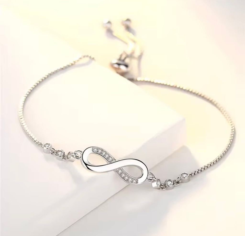 The Endless Love Bracelet Silver bracelet with infinity symbol on a white background