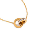 Shop The Eterna Necklace – a stainless steel interlocking circle pendant with sparkling cubic zirconia. Elegant, meaningful and perfect for everyday wear.