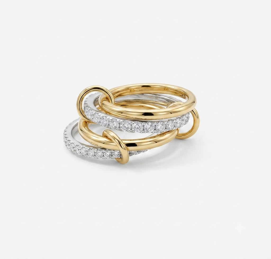 The Harmony Ring Set with diamond accents on a white background