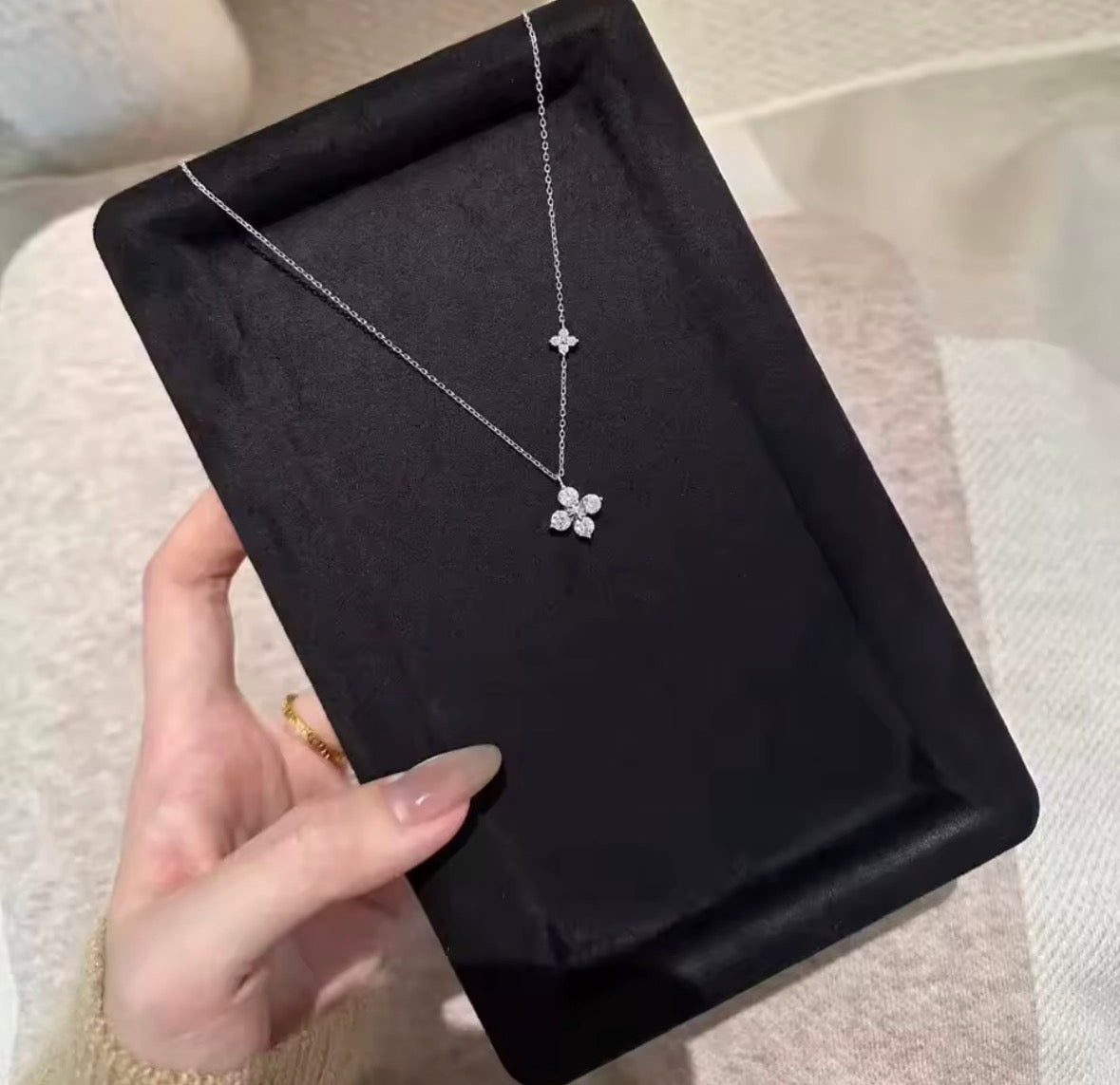 Shop The Ivy Necklace – an elegant floral pendant necklace with sparkling cubic zirconia details. Delicate, feminine and perfect for everyday wear or gifting.
