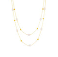 The Marceline Necklace | Waterproof Layered Pearl Choker Necklace for Women: Two-layered pearl necklace with gold beads on a white background