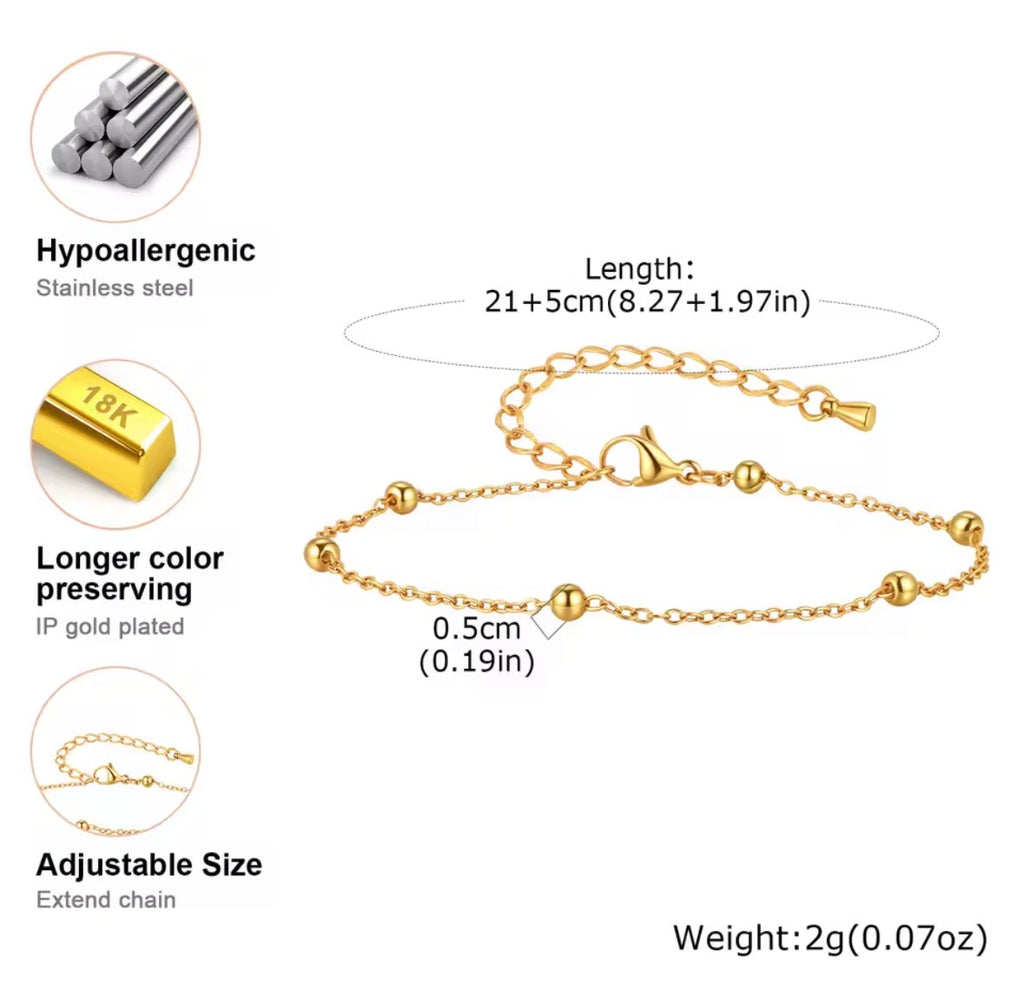 The Oriana Anklet    with specifications on a white background