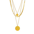 The Valora Necklace | Waterproof 3 Layer Gold Necklace for Women: Three-layer gold necklaces with round pendants on a white background