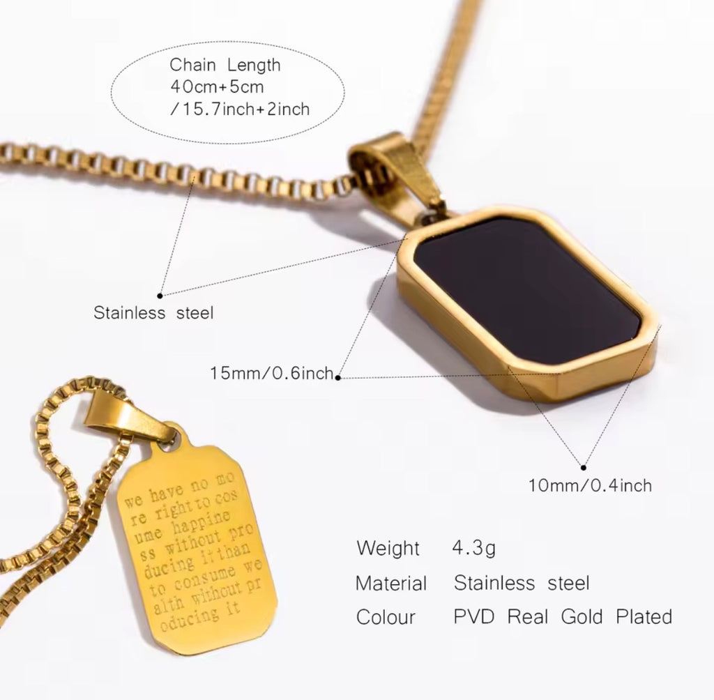 The Vertex Necklace Gold necklace with pendant and chain details on a white background