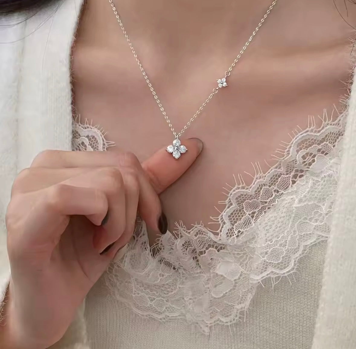 Shop The Ivy Necklace – an elegant floral pendant necklace with sparkling cubic zirconia details. Delicate, feminine and perfect for everyday wear or gifting.