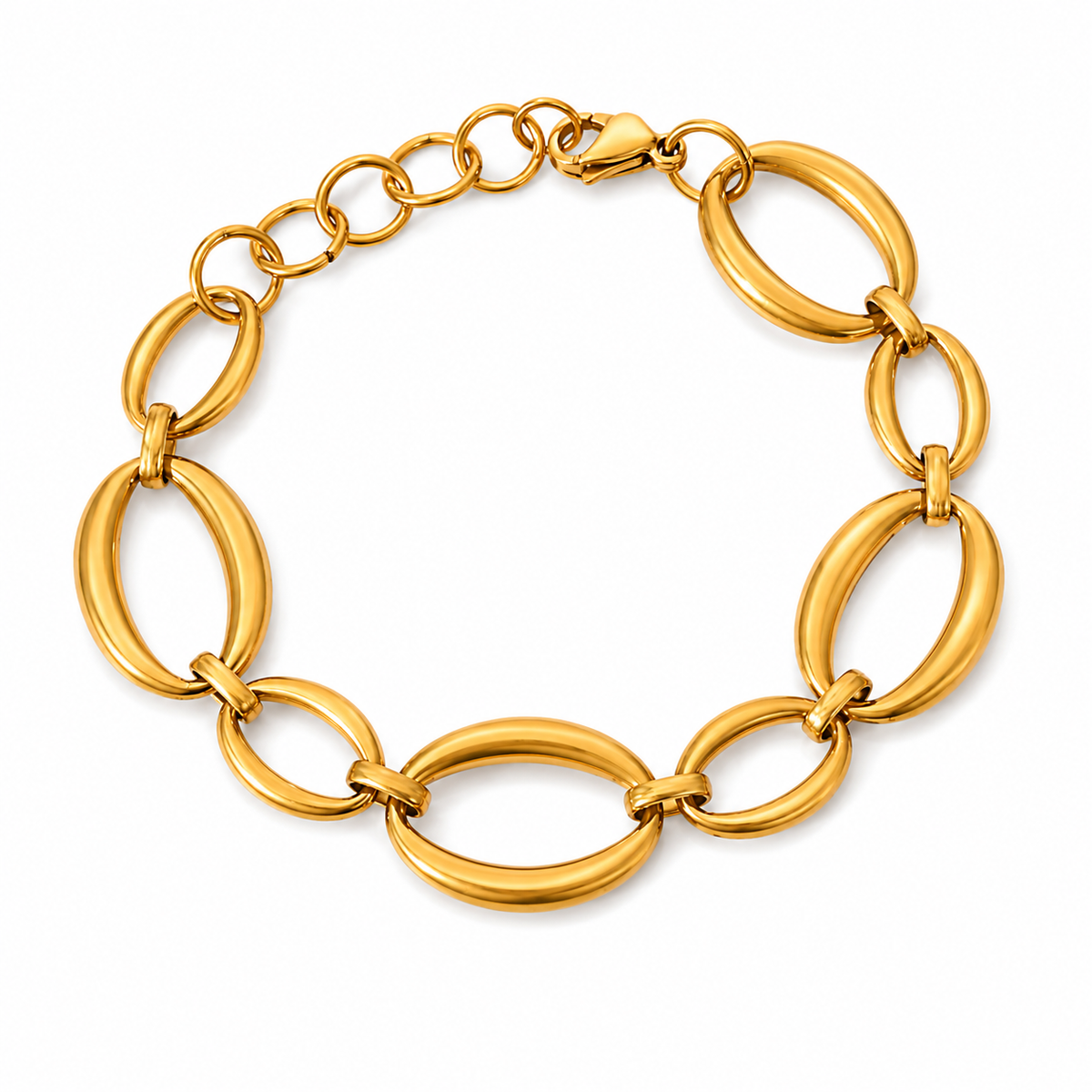 The Sorevia waterproof gold link bracelet with sculptural oval links